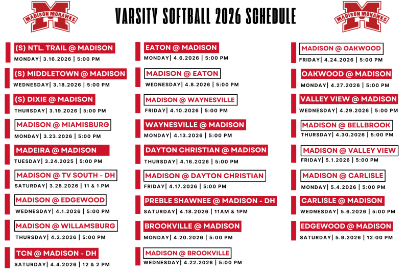 Girls varsity softball schedule 2026